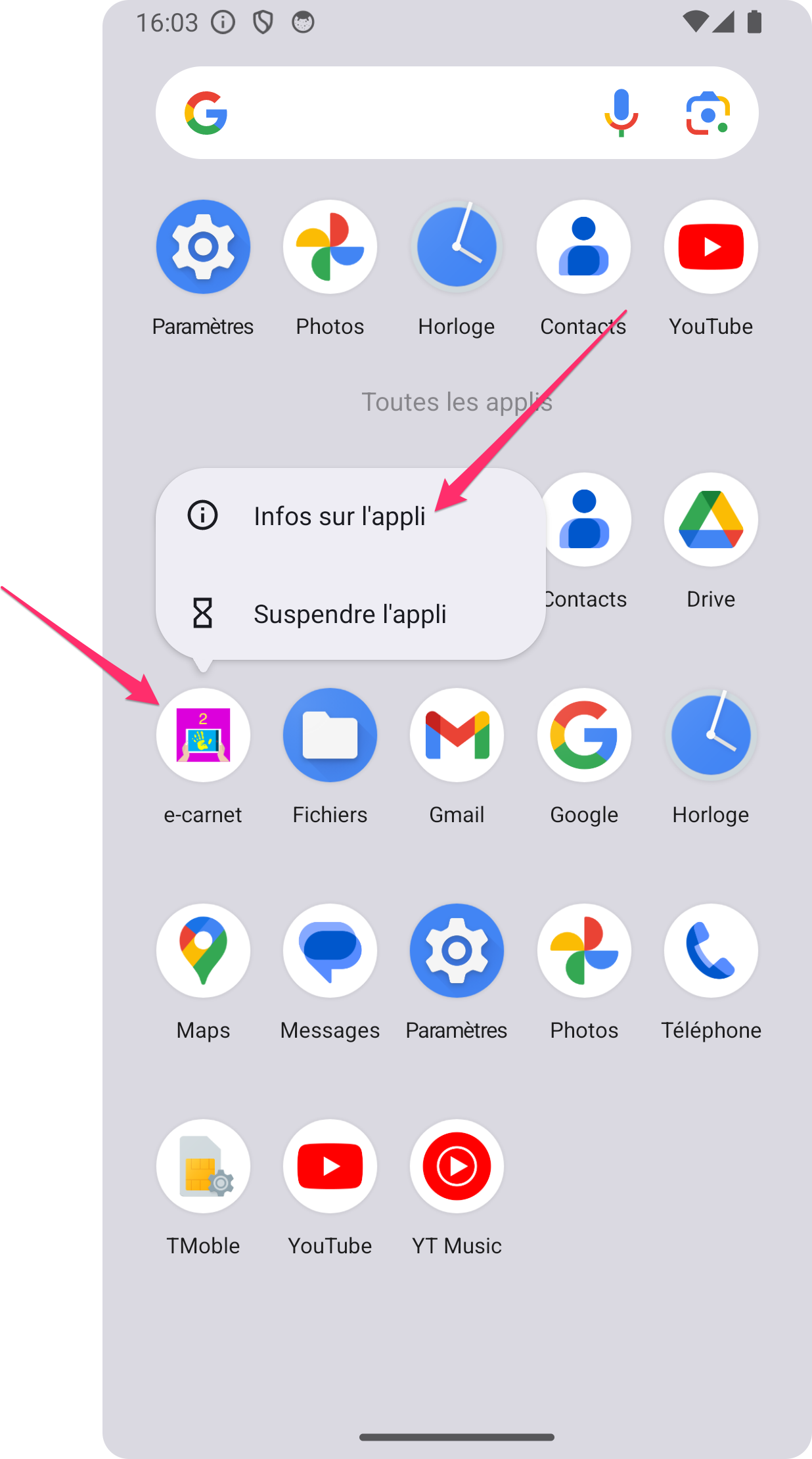 afficher les informations de l'application