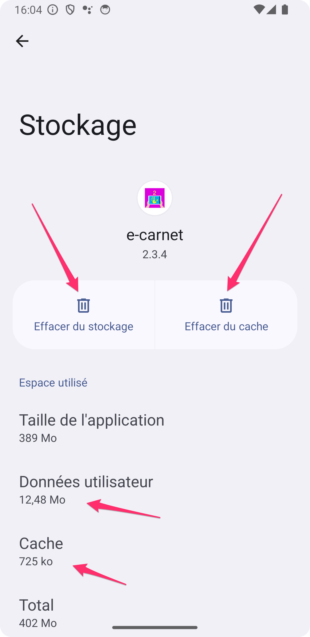 Effacer du stockage et vider le cache 